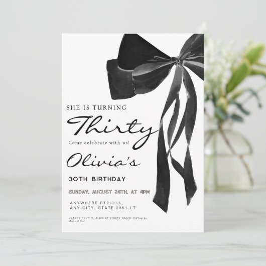 black coquette bow 30th birthday party 招待状 (スタンド正面)