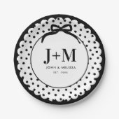 Black Coquette Bow Anniversary Initials ペーパープレート (正面)