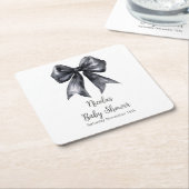 Black Coquette Bow Baby Shower スクエアペーパーコースター (アングル)