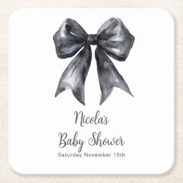 Black Coquette Bow Baby Shower スクエアペーパーコースター