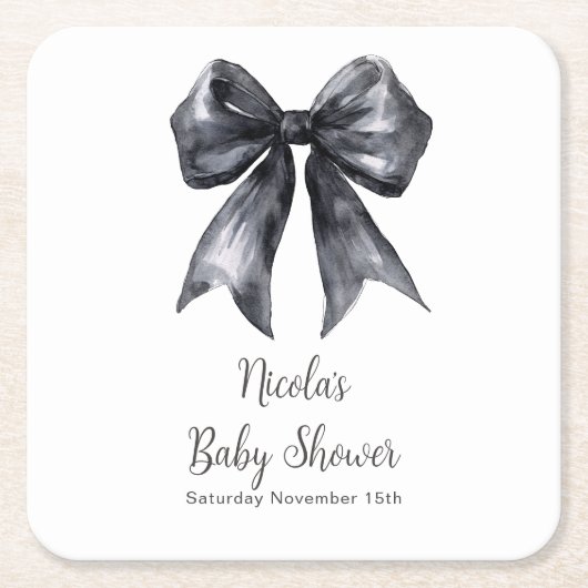 Black Coquette Bow Baby Shower スクエアペーパーコースター (正面)