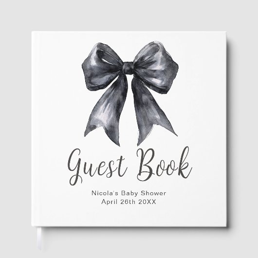 Black Coquette Bow Baby Shower Guest Book ゲストブック (正面)