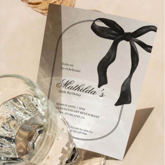 Black Coquette Bow Birthday Invitation 招待状