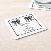 Black Coquette Bow Birthday Party スクエアペーパーコースター (アングル)