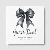 Black Coquette Bow Birthday Party Guest Book ゲストブック (正面)