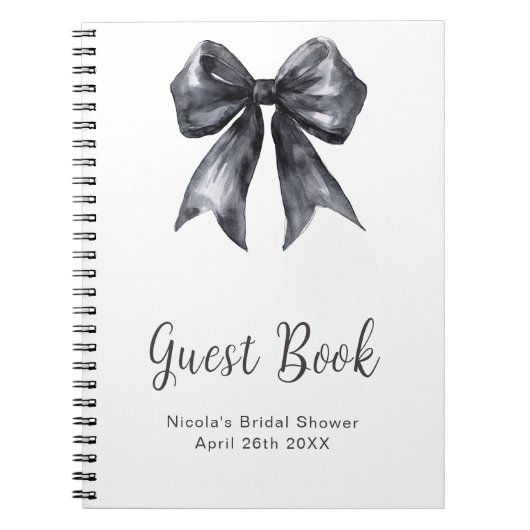 Black Coquette Bow Bridal Shower Guest Book ノートブック (正面)