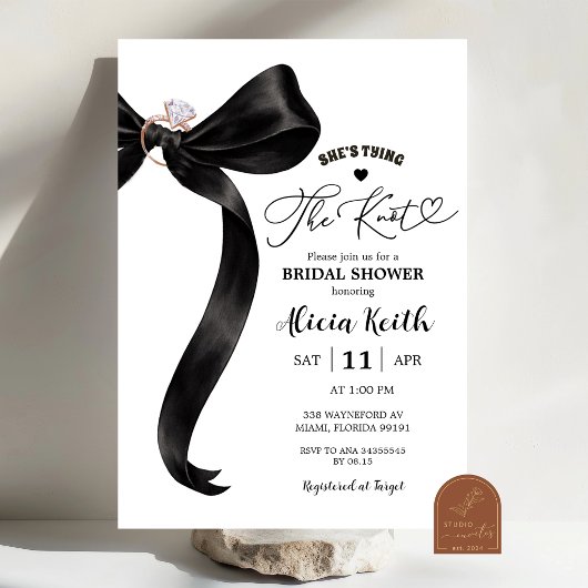 Black Coquette Bow Bridal Shower Invitation 招待状