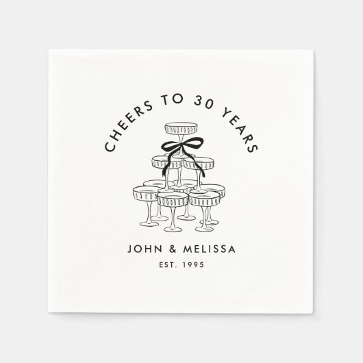 Black Coquette Bow Champagne Tower Anniversary スタンダードカクテルナプキン (正面)
