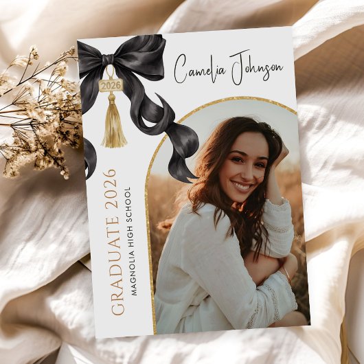 Black Coquette Bow Photo 2026 Graduation Party 招待状