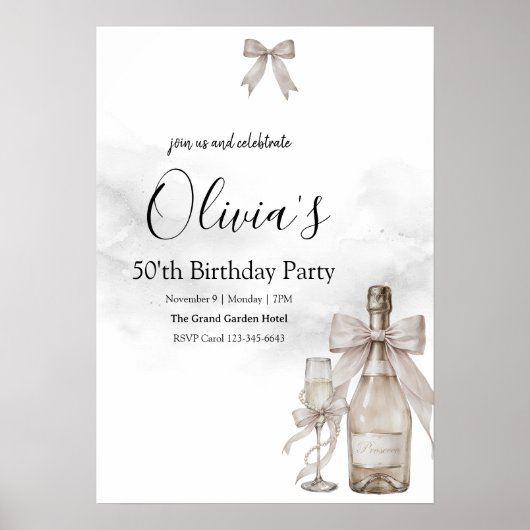 Black Coquette Minimalist Elegant 50th Birthday ポスター (正面)