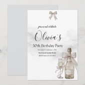 Black Coquette Minimalist Elegant 50th Birthday 案内状 (正面/裏面)