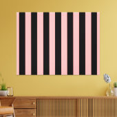 Black & Coral Pink Striped Canvas Wall Art キャンバスプリント (インサイチュ (リビング))