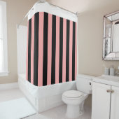 Black & Coral Pink Striped Shower Curtain シャワーカーテン (インサイチュ)