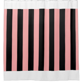 Black & Coral Pink Striped Shower Curtain シャワーカーテン