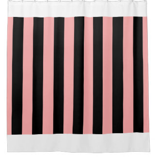 Black & Coral Pink Striped Shower Curtain シャワーカーテン