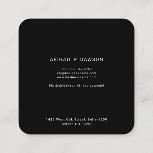 Black Corporate Company Script Custom スクエア名刺 (裏面)