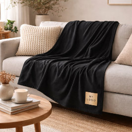 Black corporate logo custom company gift フリースブランケット