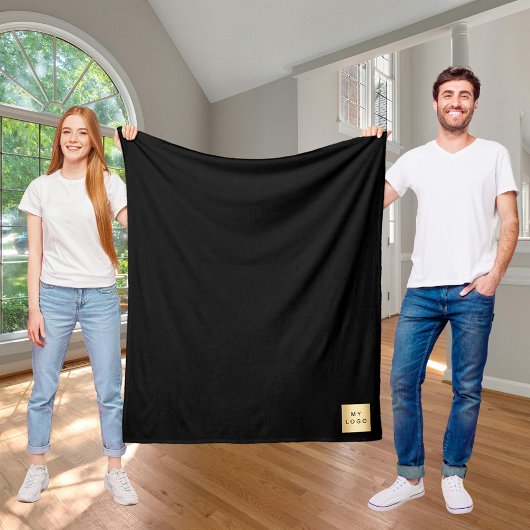Black corporate logo custom company gift フリースブランケット