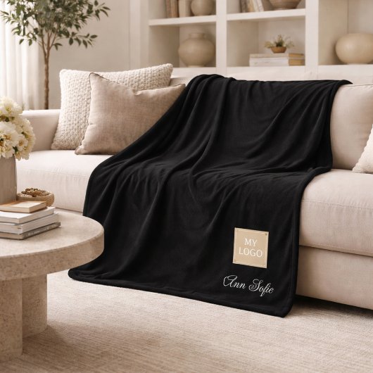 Black corporate logo custom company name script フリースブランケット