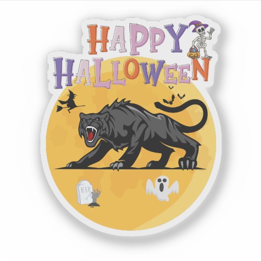 black cougar on halloween night シール (正面)
