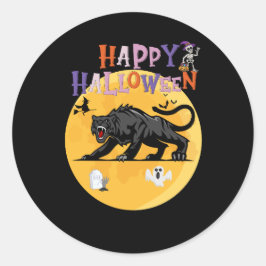 black cougar on halloween night ラウンドシール
