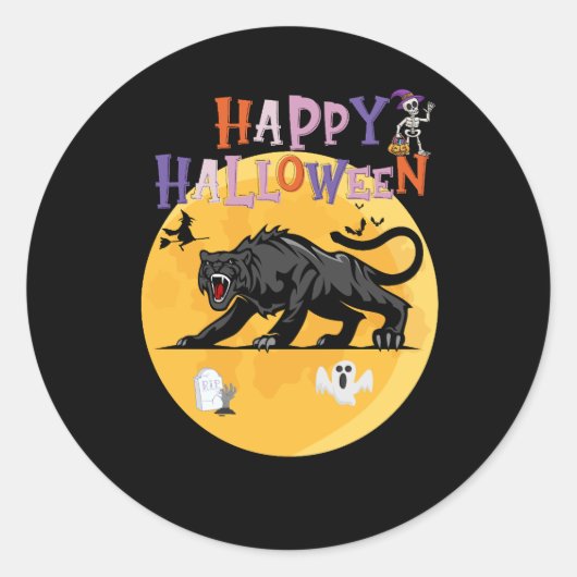 black cougar on halloween night ラウンドシール (正面)