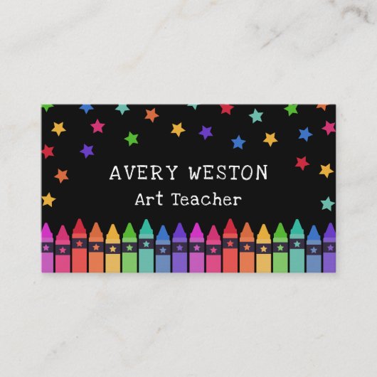 Black Crayons & Stars Teacher Kindergarten Tutor 名刺 (正面)
