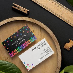 Black Crayons & Stars Teacher Kindergarten Tutor 名刺