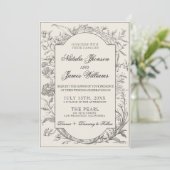 Black Cream Floral Boho Botanical Modern Wedding 招待状 (スタンド正面)