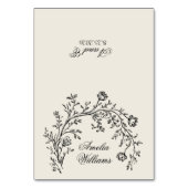 Black Cream Floral Boho Wedding Place Cards テーブルナンバー (正面)