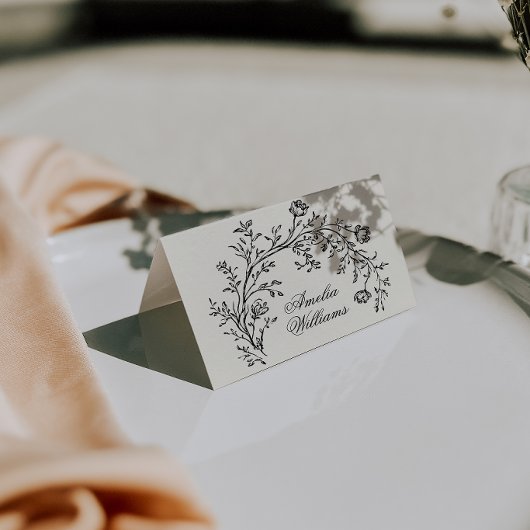 Black Cream Floral Boho Wedding Place Cards テーブルナンバー