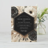 Black Cream Floral Opulent Wedding 招待状 (スタンド正面)