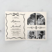 Black Cream Hand Drawn Bow QR Code Photo Wedding 招待状 (内部)