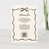 Black Cream Hand Drawn Bow QR Code Photo Wedding 招待状 (裏面)