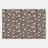 Black Cream Hearts Flowers Bows Birthday ラッピングペーパーシート (正面2)