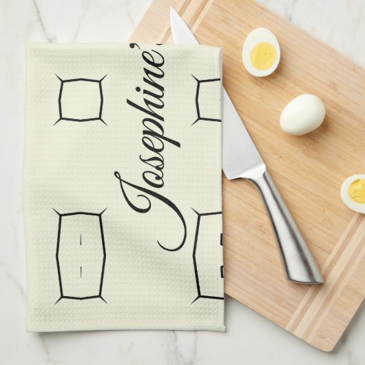 Black Cream Personalized Geometric Minimal Bedding キッチンタオル (四つ折り)
