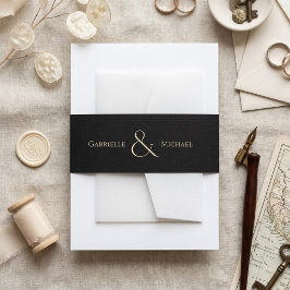 Black Cream Timeless Elegant Monogram Wedding  招待状ベリーバンド