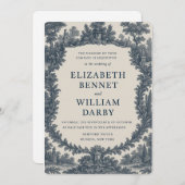 Black & Cream Toile Wedding Invitation – Old World 招待状 (正面/裏面)