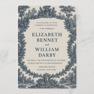 Black & Cream Toile Wedding Invitation – Old World 招待状