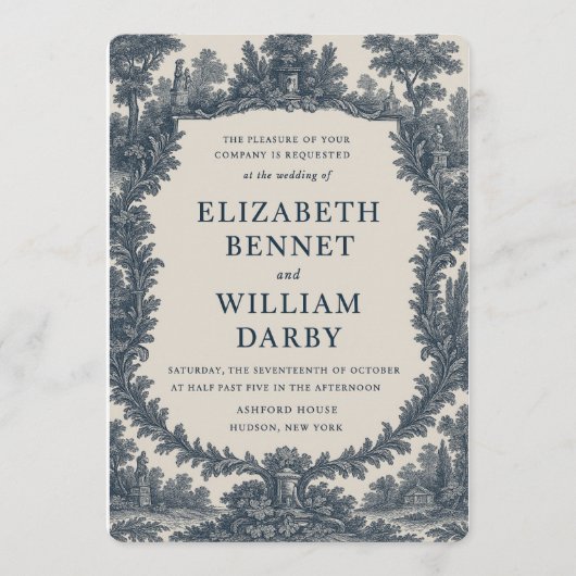 Black & Cream Toile Wedding Invitation – Old World 招待状 (正面)