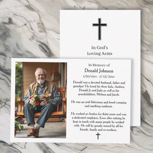 Black Cross and Poem Photo Memorial カード