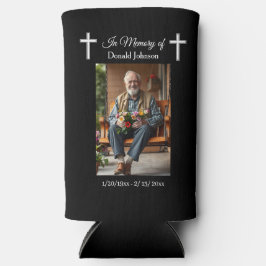 Black Cross and Poem Photo Memorial スリム缶クーラー