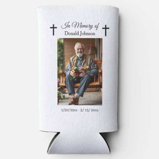 Black Cross and Poem Photo Memorial スリム缶クーラー (正面)