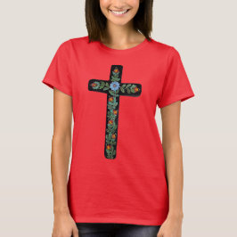 Black Cross with Flowers Tシャツ