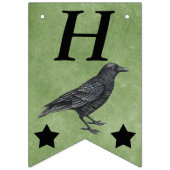 Black Crow Black Stars on Grunge Green Birthday バンティングフラッグ (第1の旗)