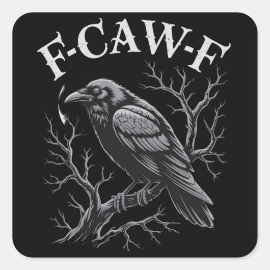 Black Crow F-Caw-F Funny Black Bird Moon Gothic スクエアシール (正面)