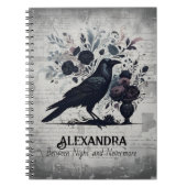 Black Crow Gothic Raven Floral Dark Academia ノートブック (正面)