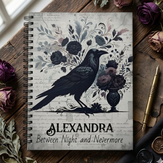 Black Crow Gothic Raven Floral Dark Academia ノートブック