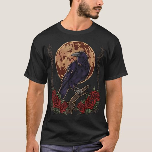 Black Crow Mystical Raven at Full Moon Tシャツ (正面)