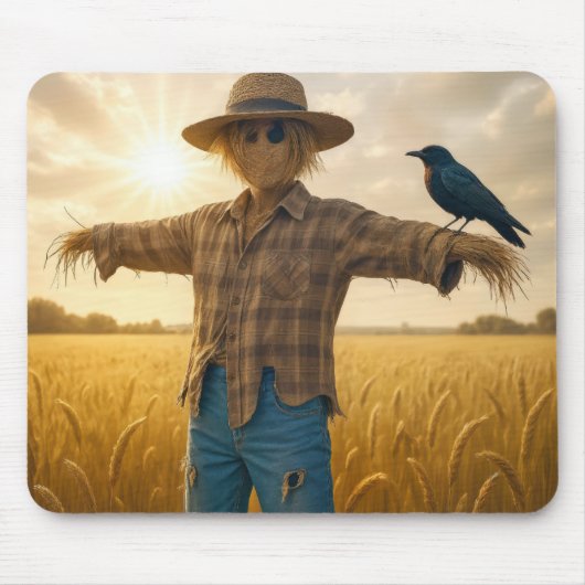 Black Crow Perched On a Scarecrow マウスパッド (正面)